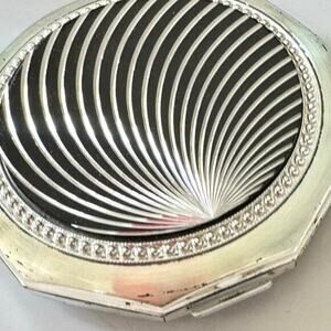1960s Vintage NACON Makeup Compact Silver Art Deco Black Graphic Inlay w/Box
